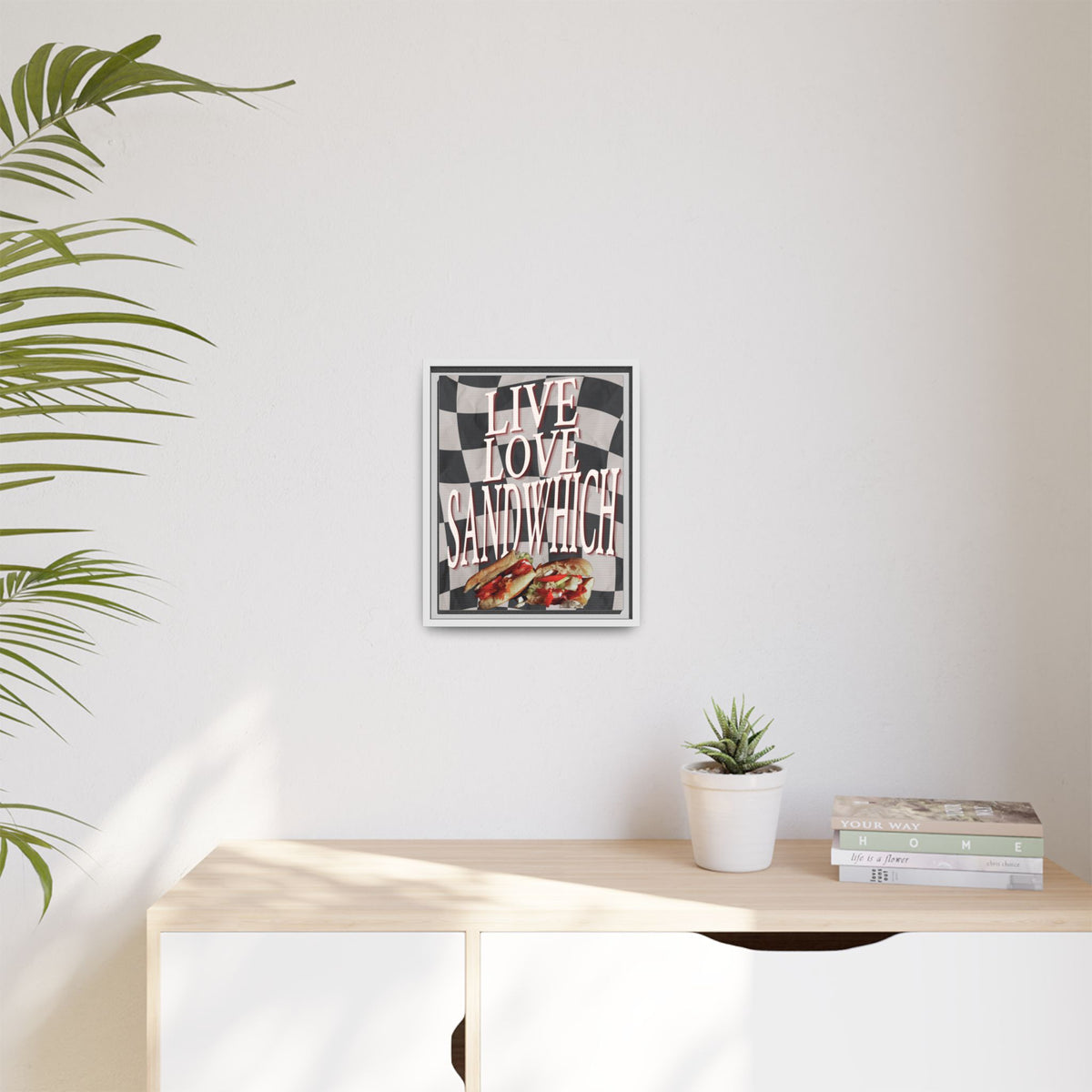 Live. Love. Sandwich.™ — Framed Canvas Wall Art
